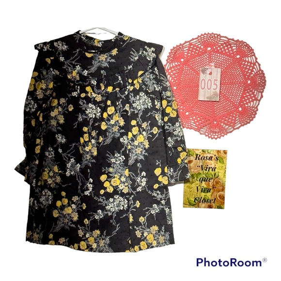 Bonpoint Other - Bonpoint Girls Floral Long Sleeve Ruffled Dress Size 4 NW/oT Black/Yellow/White